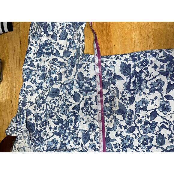 Vintage Ilio Floral Button Up Shirt ilio Short Sleeve White Blue 90s 1990s Small - Picture 9 of 10